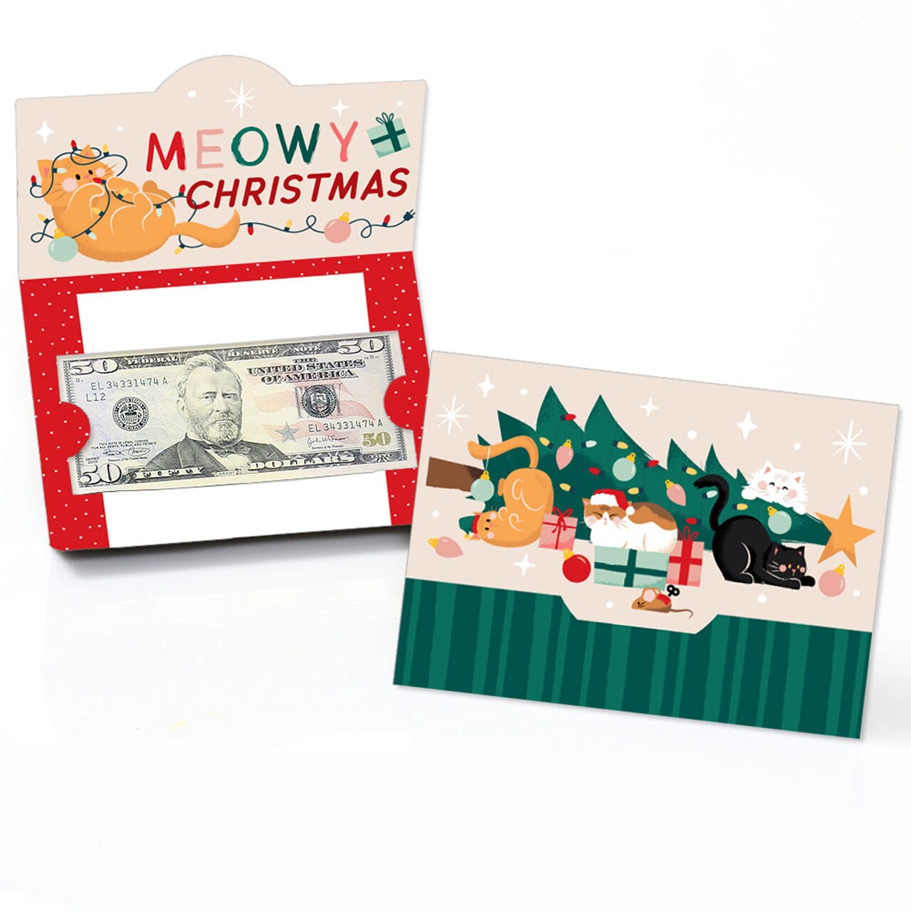 Big Dot of Happiness Cat Christmas Money Cards for Cash with Envelopes, Pets Holiday Gift Card Holders, Christmas Money Holders for Cash - Set of 8
